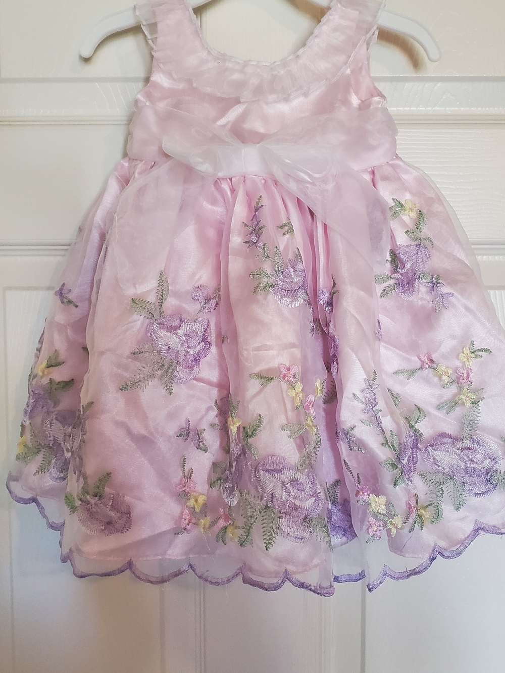 Pink Floral Embroidered Tulle Party Dress for Baby